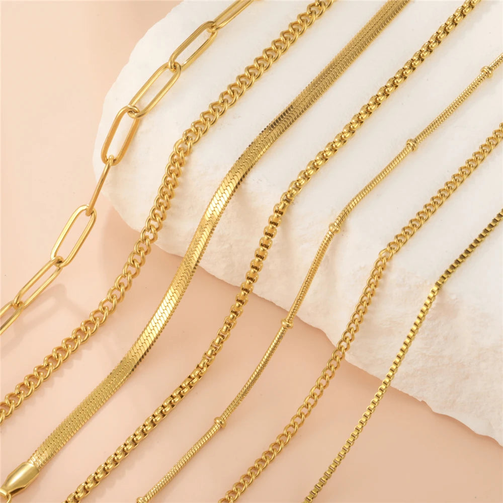 Skyrim Stainless Steel Gold Color Chain Necklace Women Minimalist Cuban Paperclip Twisted Snake Chain Fashion Jewelry Wholesale