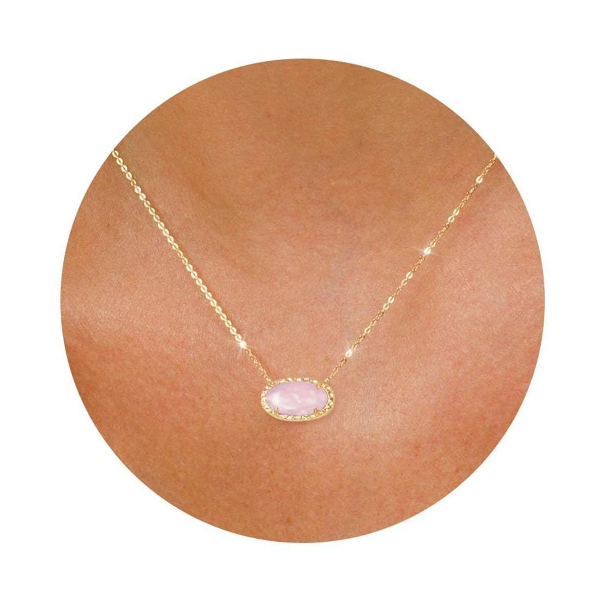 Hot selling necklace, colored zircon, natural stone, bone chain, oval, fashionable, popular, niche, personalized accessory