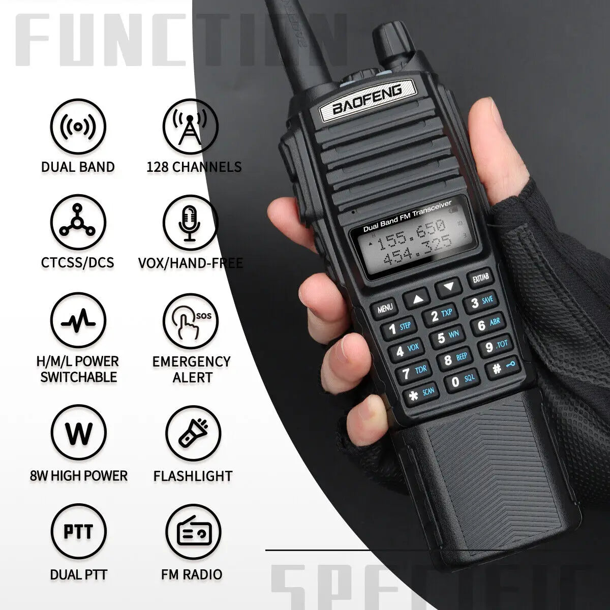 1/2PCS BAOFENG UV-82 8W Walkie Talkie 3800mAh Battery UV82 Dual Band VHF UHF Long Range Emergency Ham Radio Station for Outdoor