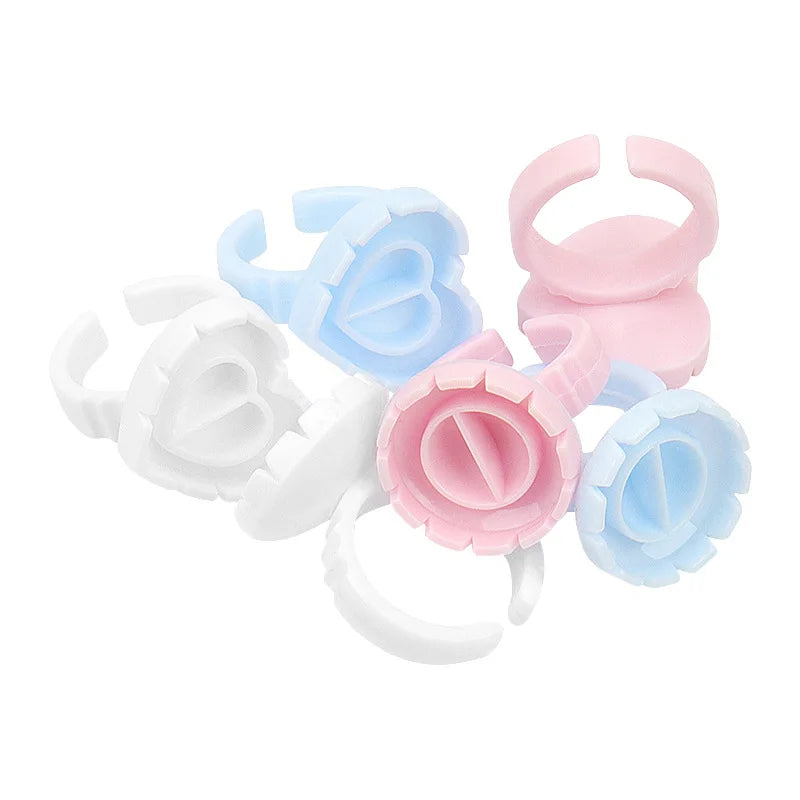 100Pcs Disposable Heart-shaped Glue Ring Cup Eyelash Extension Tattoo Pigment Holder Pallet Lashes Makeup Tools