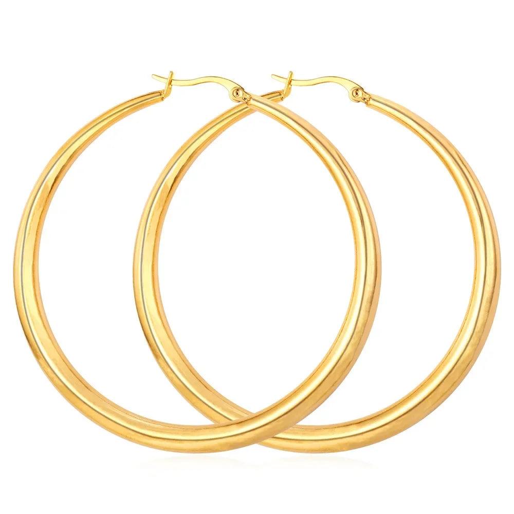 U7 Hyperbole Big 62mm Hoop Earring for Women Stainless Steel Air-corn Light Weight 18g/Pair Daily Jewelry QC24