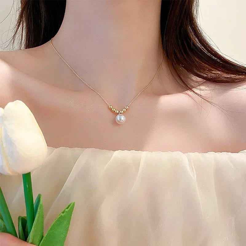 Stereoscopic Stainless Steel Will Not Fade Small Peach Heart  Golden Necklace for Women Love Heart Pendant Collarbone Chain Gift