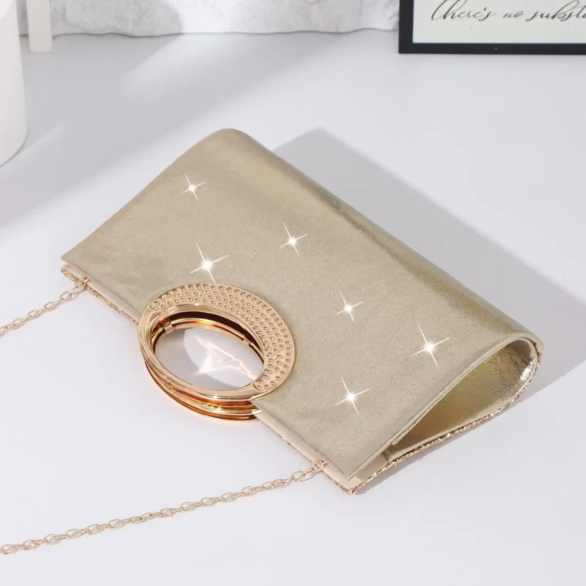 Retro Large round Ring Clutch Bag Evening Bag High Texture Flash Fashion Trend Handheld Bag Polyester Fiber Vintage Style