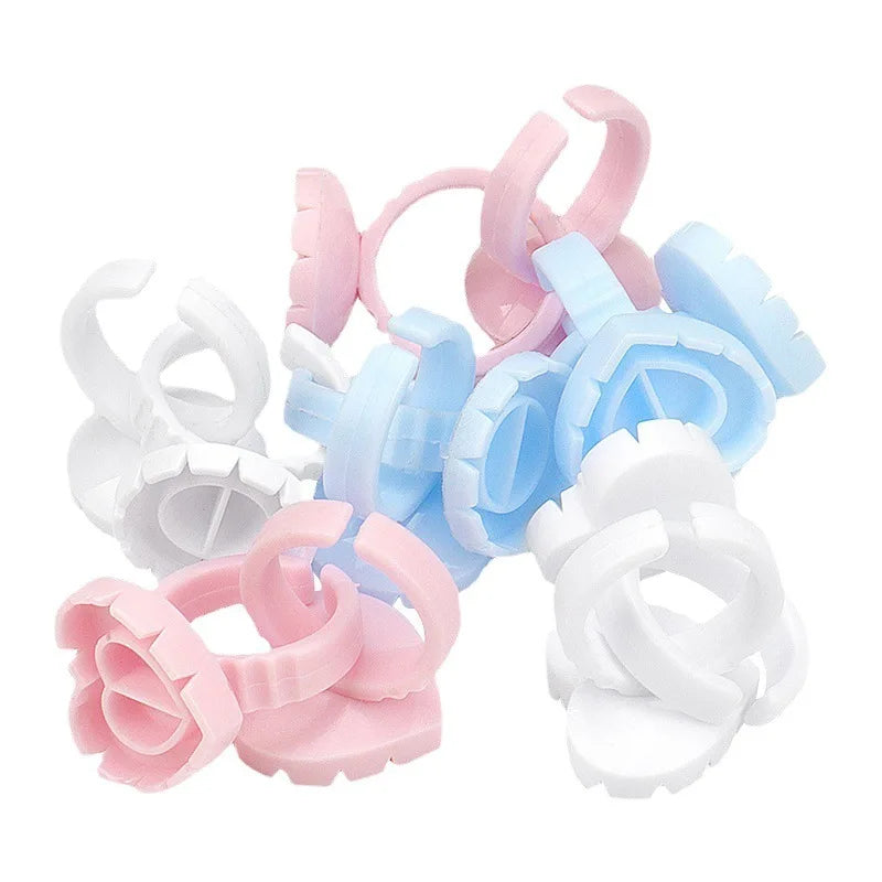 100Pcs Disposable Heart-shaped Glue Ring Cup Eyelash Extension Tattoo Pigment Holder Pallet Lashes Makeup Tools