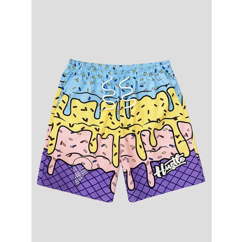 Trend Ice Cream Graphic Beach Shorts For Men Fashion Summer Cool 3D Print Swim Trunks Loose Streetwear Hip Hop Kids Short Pants