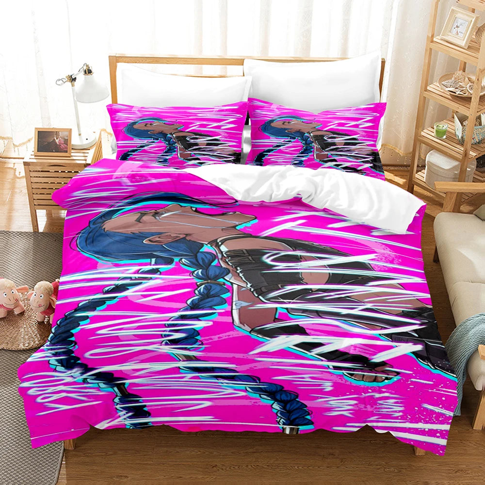 Arcane Anime JinX 3D Bed Linen Set Duvet Cover Set Twin Full Queen King Size Bedding Set Comforter Bedding Sets Arcane Bed Linen