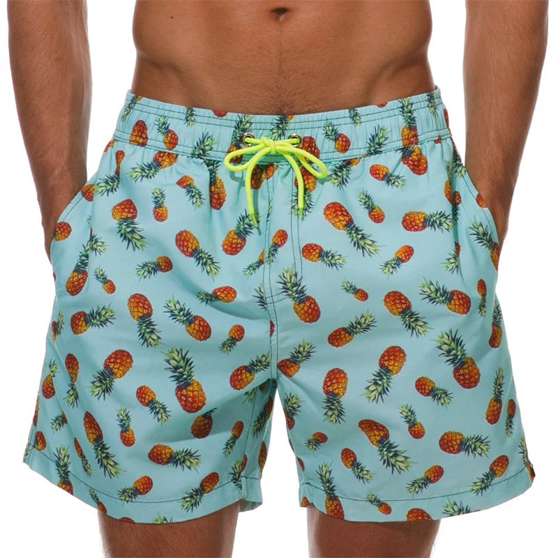 Simple Pineapple Graphic Beach Shorts Pants Men 3D Printing Surf Board Summer Hawaii Swimsuit Swim Trunks Cool Ice