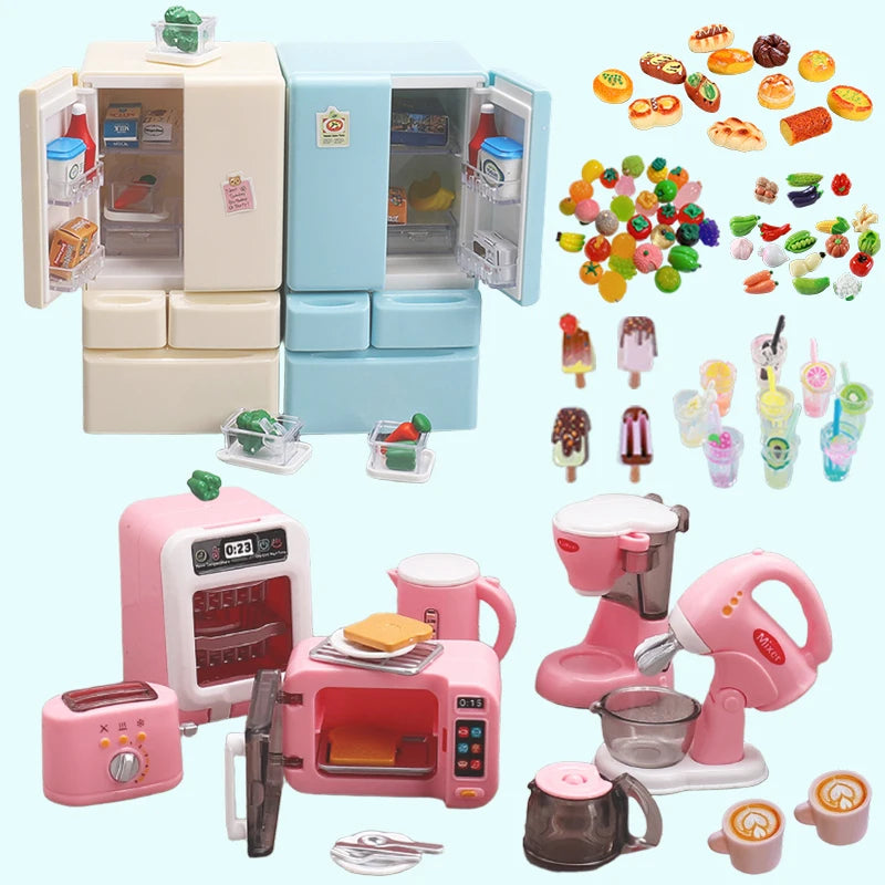 DIY Miniature Doll House Refrigerator Food Toy Simulative Fridge Microwave Oven Kitchen Utensils For Girls Kids Christmas Gifts