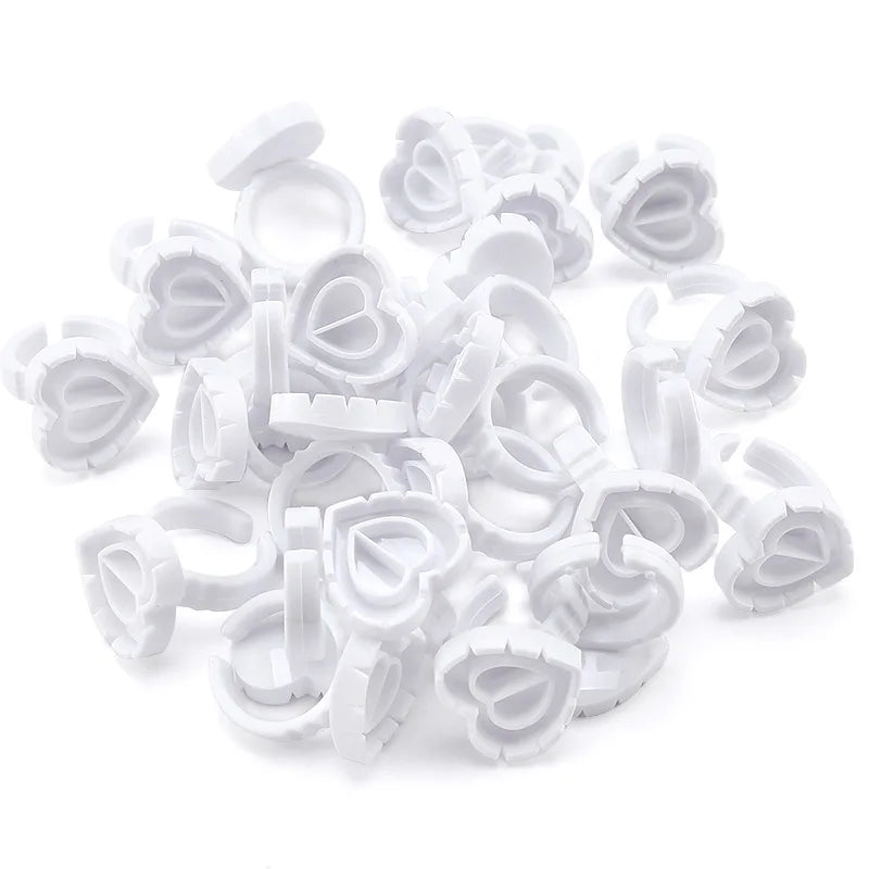 100Pcs Disposable Heart-shaped Glue Ring Cup Eyelash Extension Tattoo Pigment Holder Pallet Lashes Makeup Tools