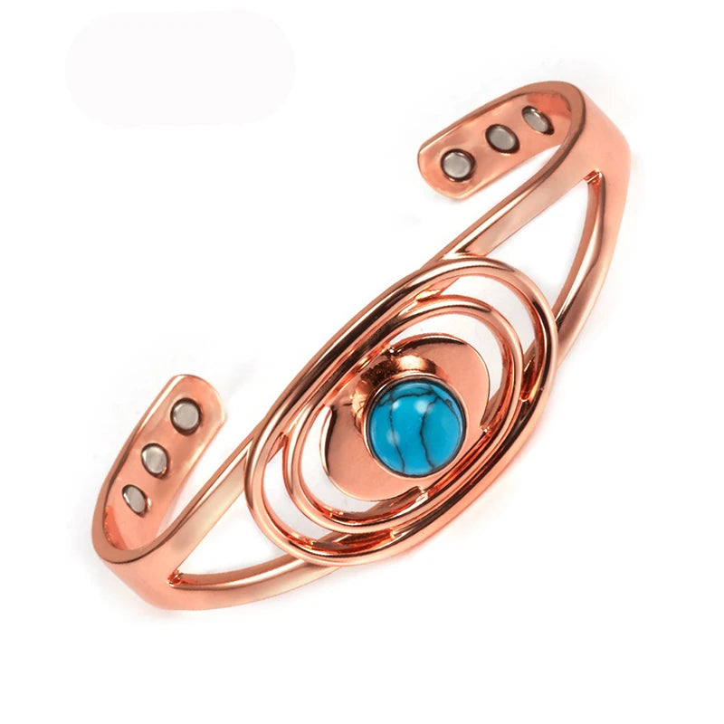 Magnetic Pure Copper Bracelets For Women Blue Stone Adjustable Open Cuff Health Bangles Fashion Jewelry