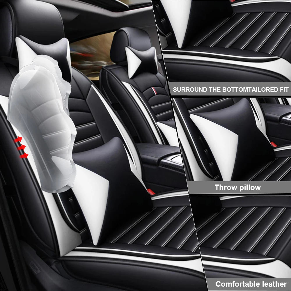 5-Seats PU Leather Car Seat Covers Full set Universal Front Rear Seat Cushion Anti-scratch Protection Four Seasons