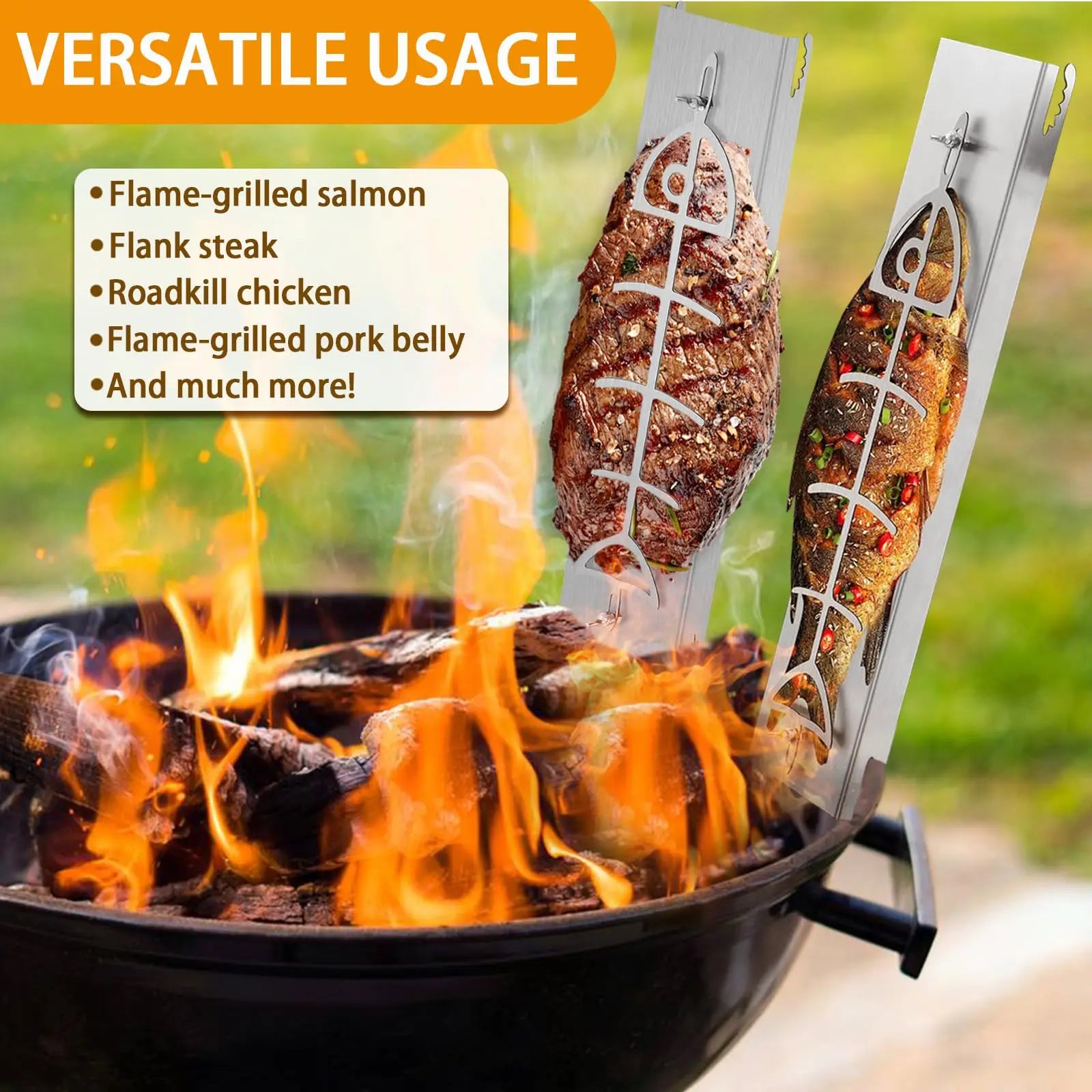 Flame Salmon Holder,304 Stainless Steel Flat Cooking Rack Height Adjustable Outdoor BBQ Cookware for Grilling Fish