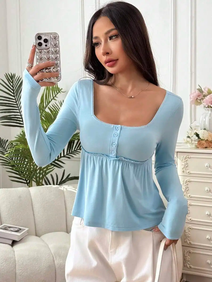 Women Amilitary Green Front Button Long Sleeve Casual Shirt,Fall,Winter