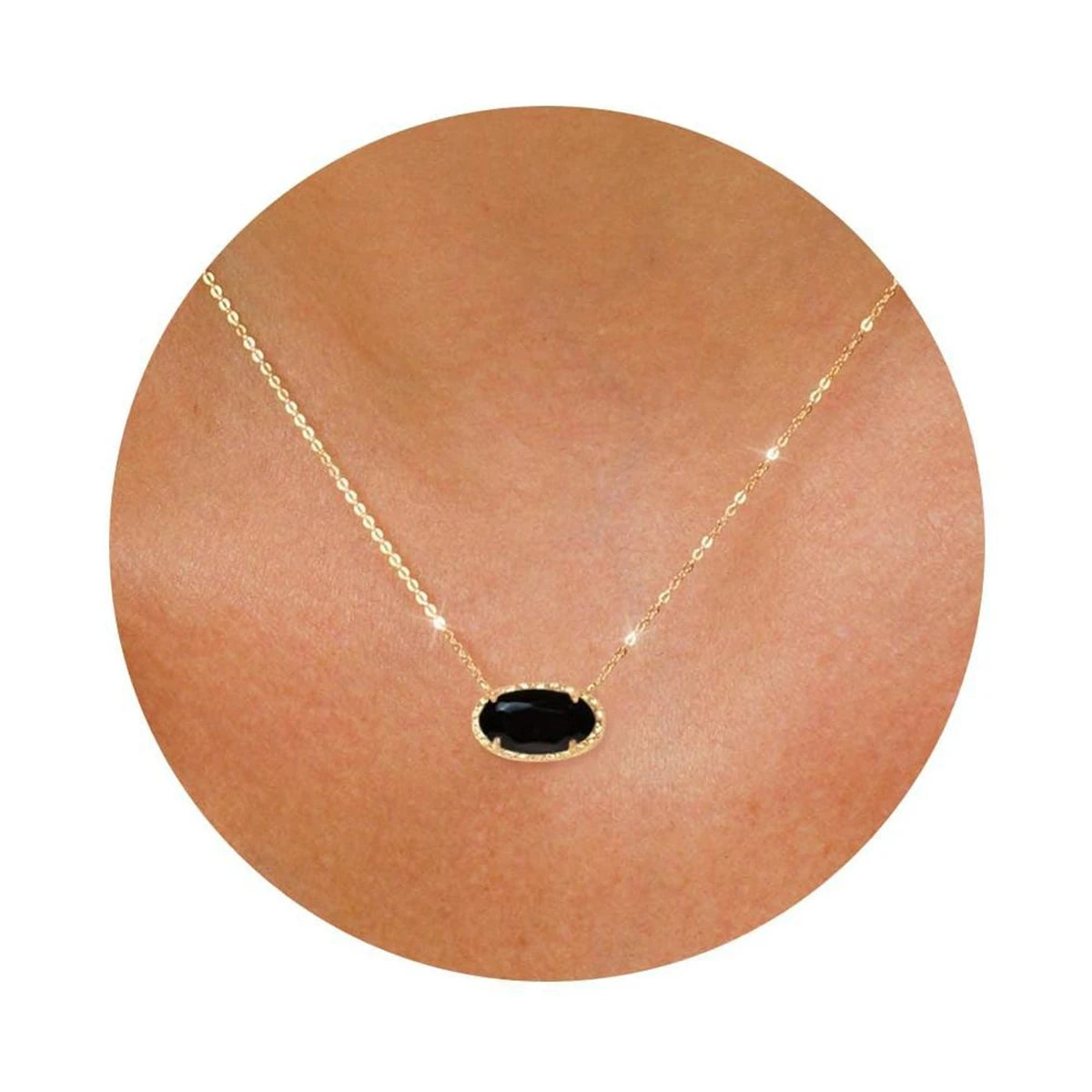 Hot selling necklace, colored zircon, natural stone, bone chain, oval, fashionable, popular, niche, personalized accessory