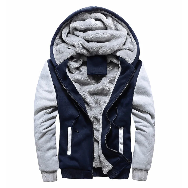 New Men's Hoodies Jacket Winter Thick Warm Fleece Zipper Hoodies Coat Casual Tracksuit Sportwear Male Sweatshirts M~ 5XL
