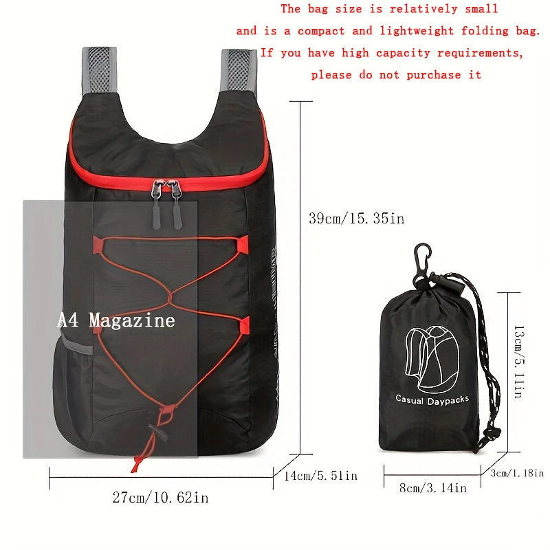 The foldable nylon outdoor lightweight backpack, simple handbag and hiking bag are suitable for outdoor sports and travel