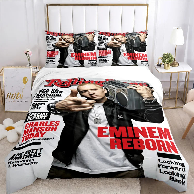 Eminem Hip-Hop Singer Print Bedding Set Exquisite Duvet Cover Comforter Set Luxury Bed Supplies Gift for Birthday