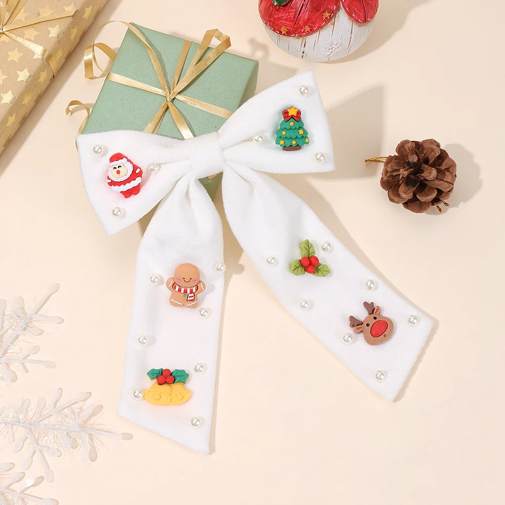 Kids Christmas Rhinestone Bow Hair Clip Cute Santa Claus Cartoon Reindeer Hairpins For Girls New Year Decor Accessories Gift