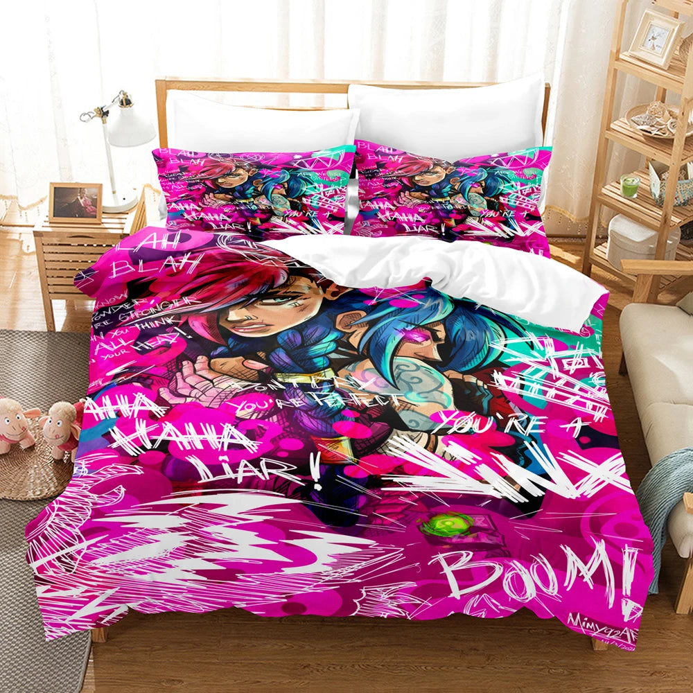 Arcane Anime JinX 3D Bed Linen Set Duvet Cover Set Twin Full Queen King Size Bedding Set Comforter Bedding Sets Arcane Bed Linen