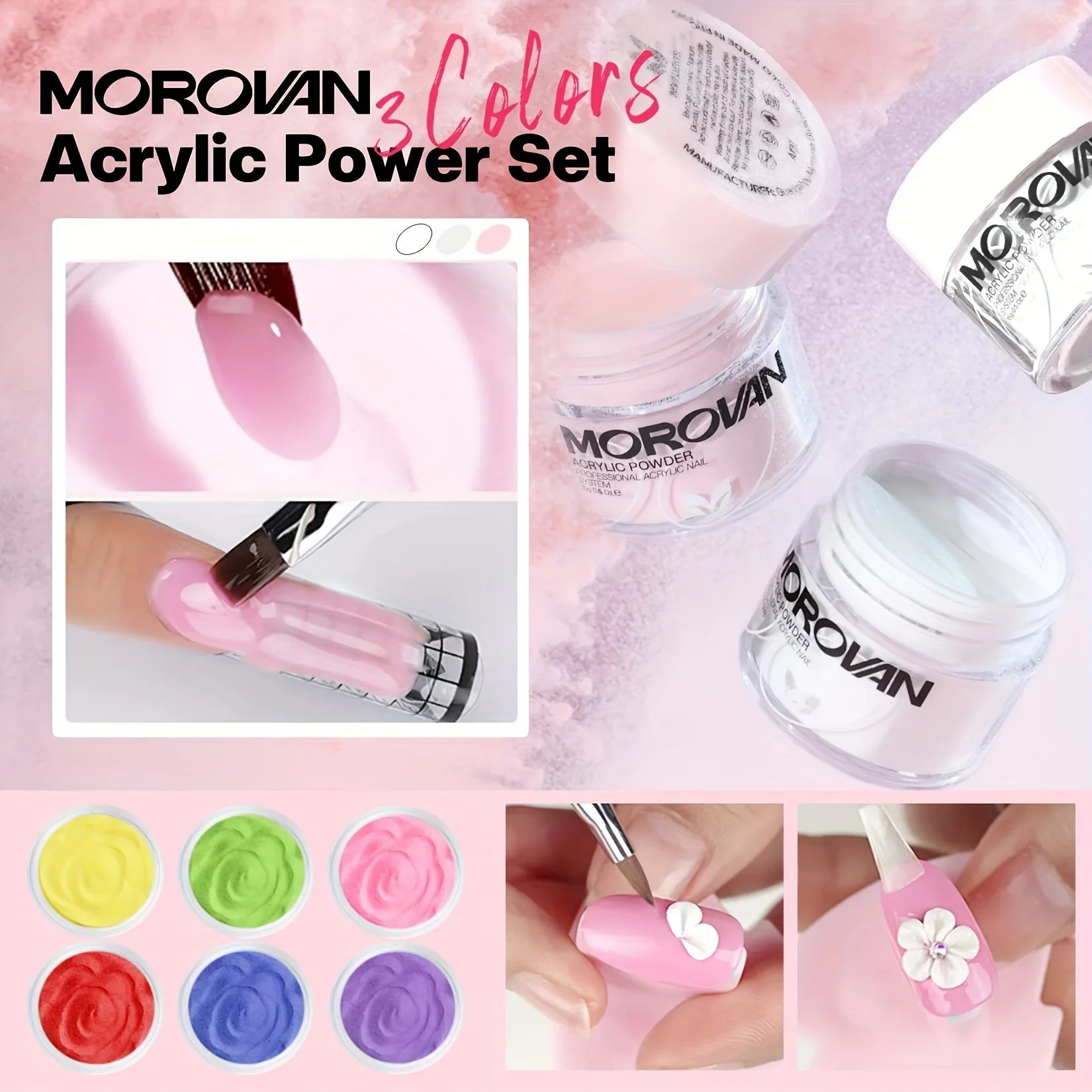 Morovan Acrylic Nail Kit for Beginners: with Everything Professional Gel Polish Kit with U V Lamp Acrylic Nail Set with Glitter