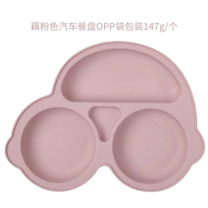 2024New Baby Safe  Silicone Suker Plate Cartoon Children Dishes Feeding Toddler Training Tableware Retro Kids Smile Face Plate