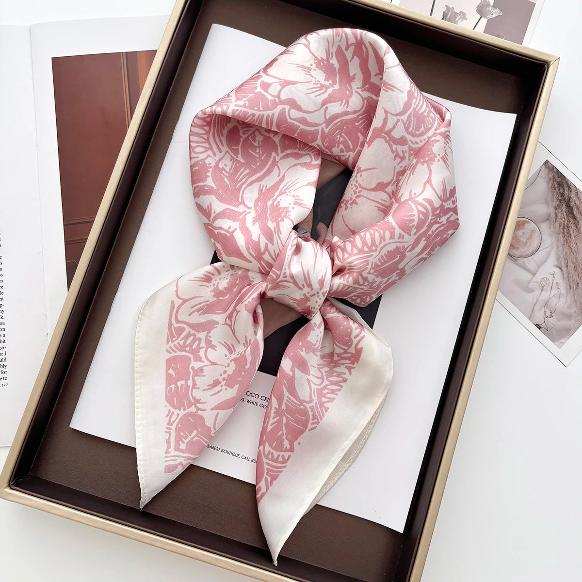 Luxury Floral Print Shawl Square Scarf for Women Soft Satin Wraps Neckerchief Female Hair Bands Ribbon Headband Bandana