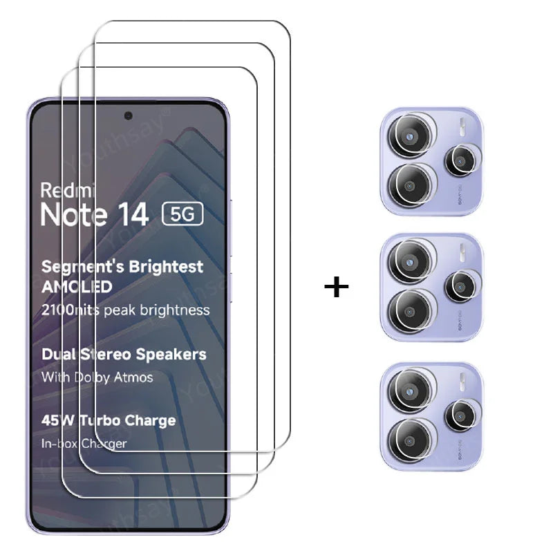 Full Gule Glass For Xiaomi Redmi Note 14 5G Tempered Glass Redmi Note 14 Screen Protector Camera Lens Film Redmi Note 14